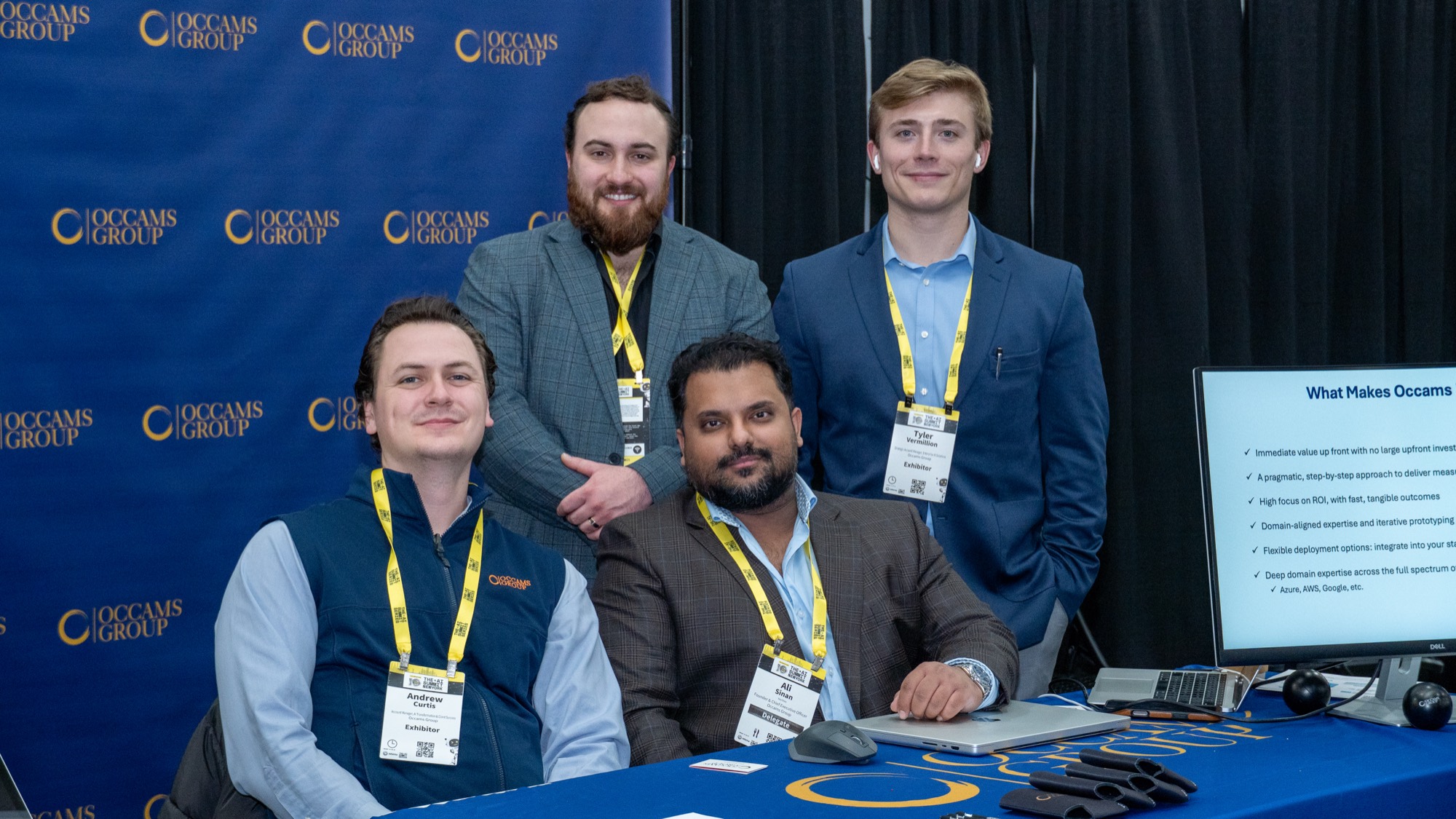 The Occams Group team at The AI Summit New York, 2025. From left: Andrew C., Phil W., Ali S., and Tyler V.